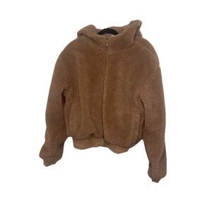 Fabletics Sherpa Summit Teddy Fleece Zip Up Hoodie Jacket Women's Xl Brown